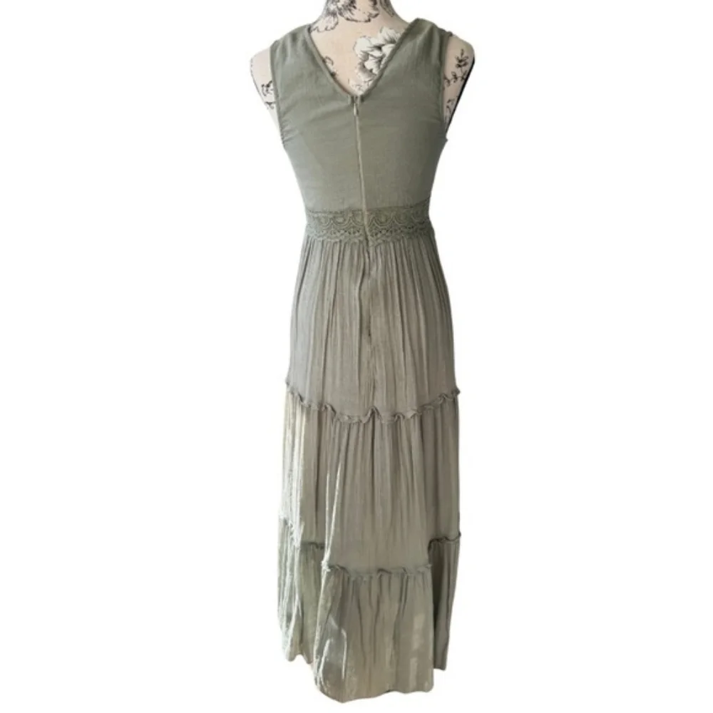 NWT Rebellion Sleeveless Tiered Maxi Dress - Olive Green - Boho - Picture 2 of 8